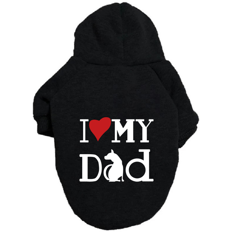 I LOVE MY DAD Dog Hoodies Fall Puppy Clothes for Small Dog Girl Boy Hooded, Dog Winter Clothes Cold Weather Coat for Kitten Chihuahua Yorkie 6XL Black