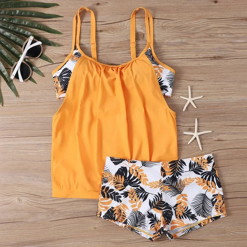 Womens Sexy Slim fit printed suspenders slit boxer shorts bikini plus size swimsuit two piece comfortable pretty swimwear swims 250227