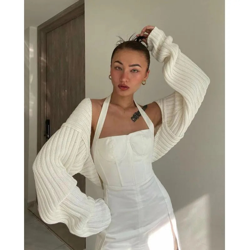Womens Hollow Out Knitted Sweater Ladies Drop Shoulder Long Sleeve Crop Top Y2k Cardigan Short Sweatshirt 250225