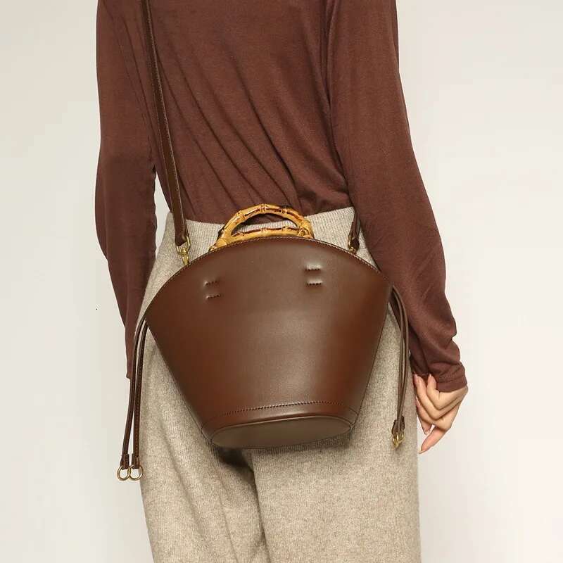 New Spring/Summer Niche Design Bamboo Handle Vegetable Basket Bucket Bag Single Shoulder Diagonal Cross Handbag