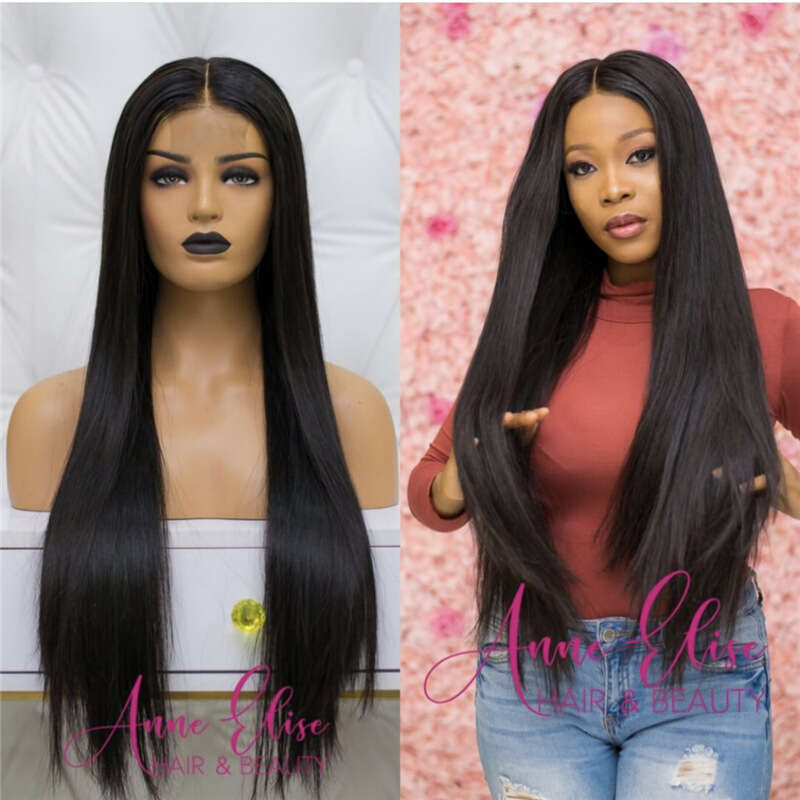 HD Front Lace Wig Female Forehead Wig Lace Hand Hook Wigs Black Mid Split Long Straight Synthetic Headset