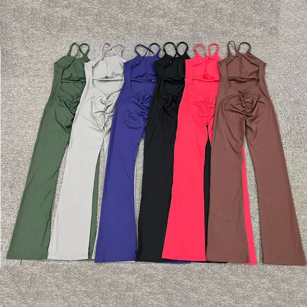 2025 Nylon Pad Bunny Sportwear Fiess Yoga Set Workout Flared Legging One Piece Jumpsuit Pants Exercise Active Wear Bodysuit