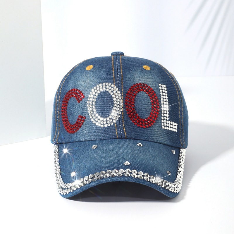 Soft top cowboy baseball cap female ins tide ladies fashion sunscreen rhinestone duck tongue hat summer hundred with sunshade hat