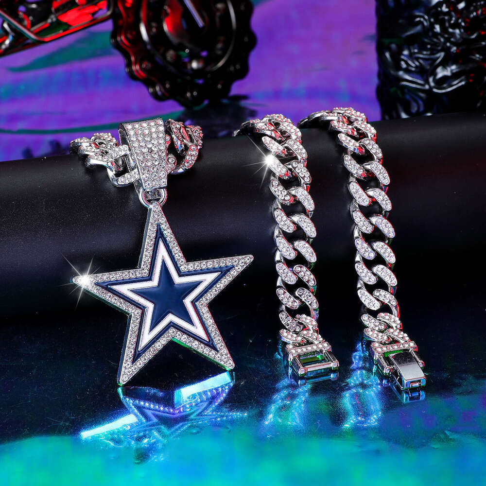 Fashion full dia blue pentagram necklace accessories, men's and women's personalized hip-hop pendant, single pendant