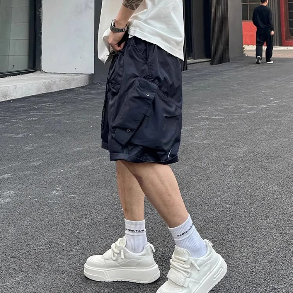Summer Mens Workwear Shorts Simple American Style Retro Solid Color Loose Creativity Pockets Versatile Casual Daily Shorts 250225