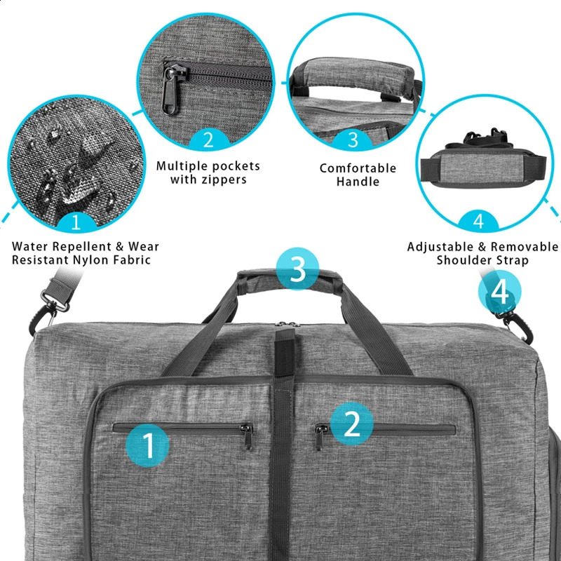 Large Capacity Foldable Travel Duffel Bag Lightweight Waterproof Travel Bags for Women Men Portable Fitness sport trips Handbag 250224