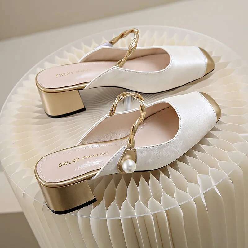 Satin Square Toe High Heels Fashion Designer Sandals Green Sgback Party Dress Shoes Muller Pumps Women