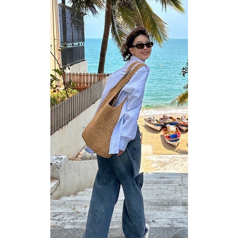 Grass bag for women in 2025 new summer beach vacation single shoulder forest series handmade woven bag, large capacity #swissmilitary