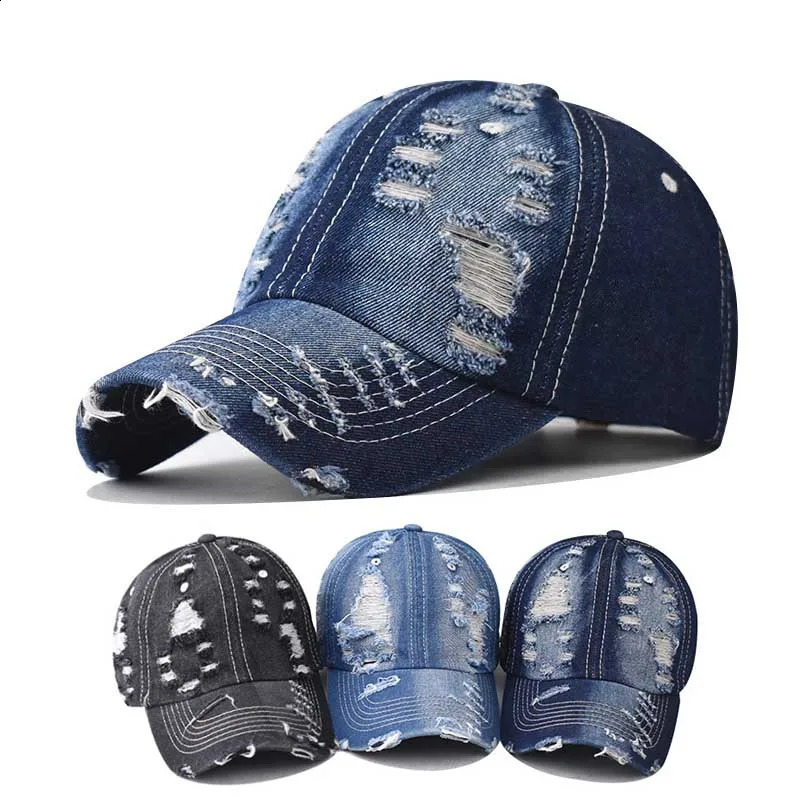 Summer Outdoor Sun Shade Washed Denim Hat For Men Trucker Hats High Quality Women Cap Worn Hole Baseball Caps 250218