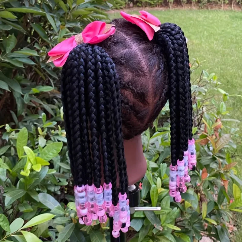 Kids Hair Accessories For Girls Kids Braided Ponytail Extension With Beads Braids Beads Synthetic Crochet Braids Hair 250227