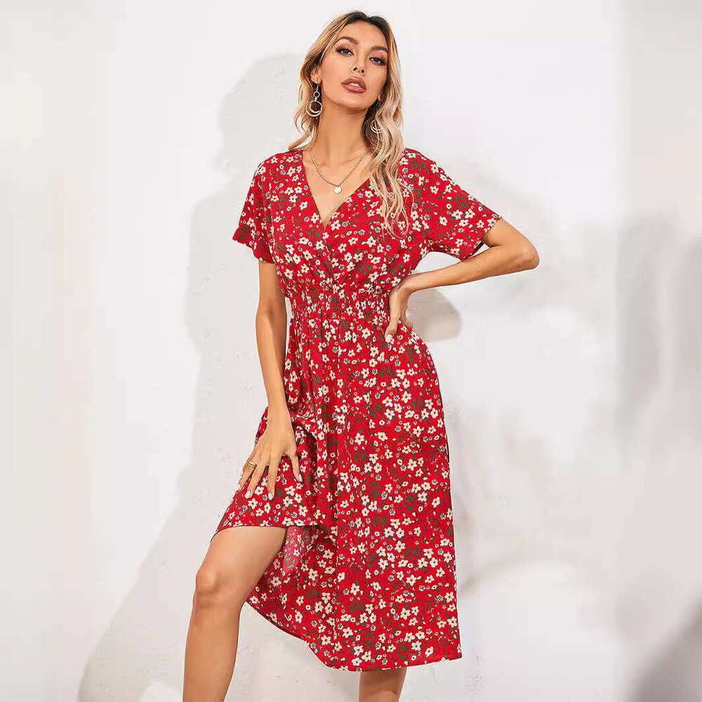 Women's European and American Station Summer Small ral Printed Short sleeved Dress 2025 New Casual Fashion Trendy Clothing
