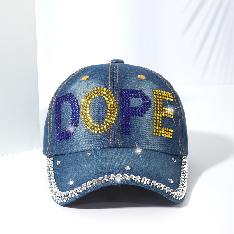 Soft top cowboy baseball cap female ins tide ladies fashion sunscreen rhinestone duck tongue hat summer hundred with sunshade hat