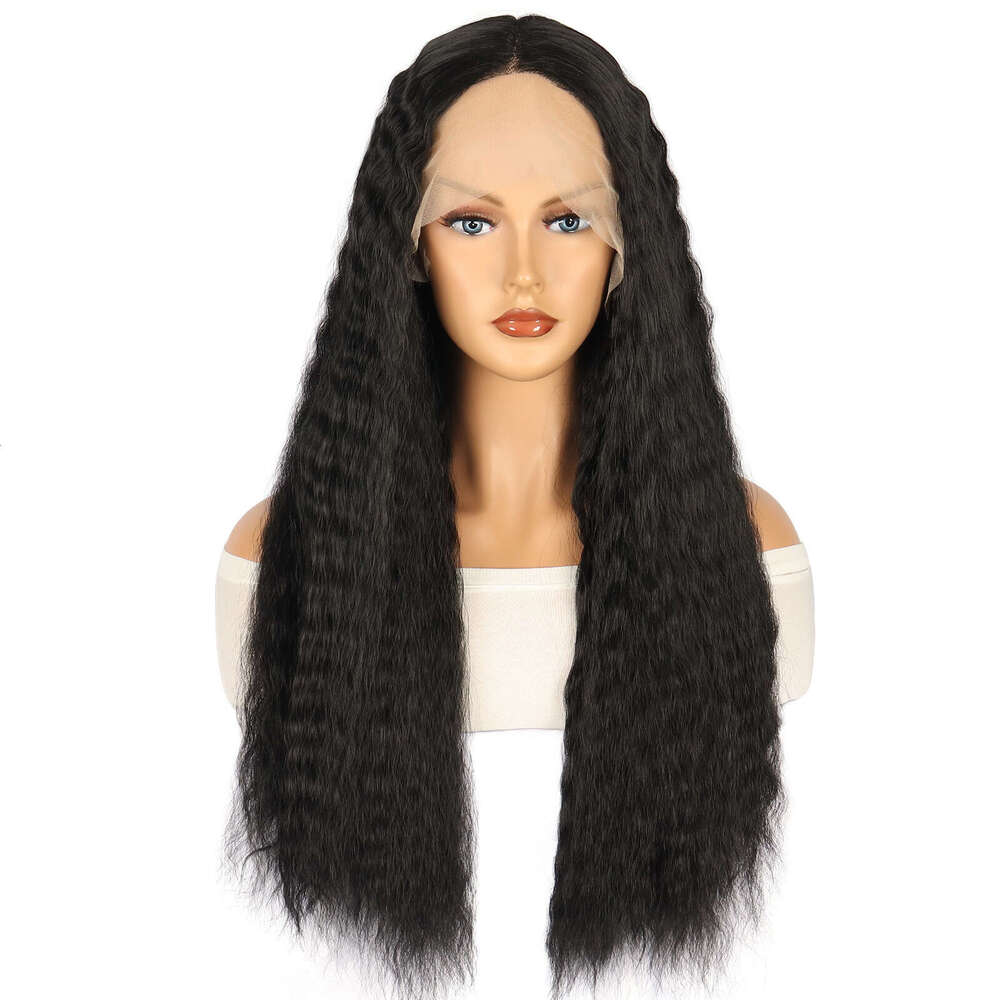 HD Front Lace Wig Front Lace Female Hand Hook Micro Long Curled Hair Synthetic Headset Deep Wave Wig Black