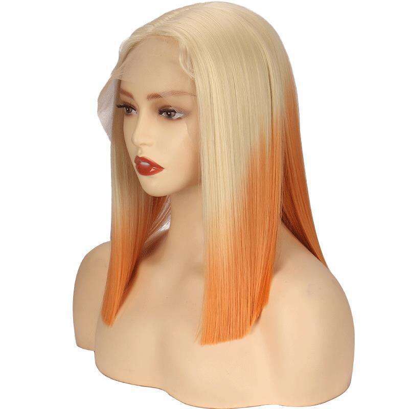 HD Front Lace Wig Front Wig Women S Hand Hook Bobo Head Short Straight Synthetic Headband Lace Wigs Orange