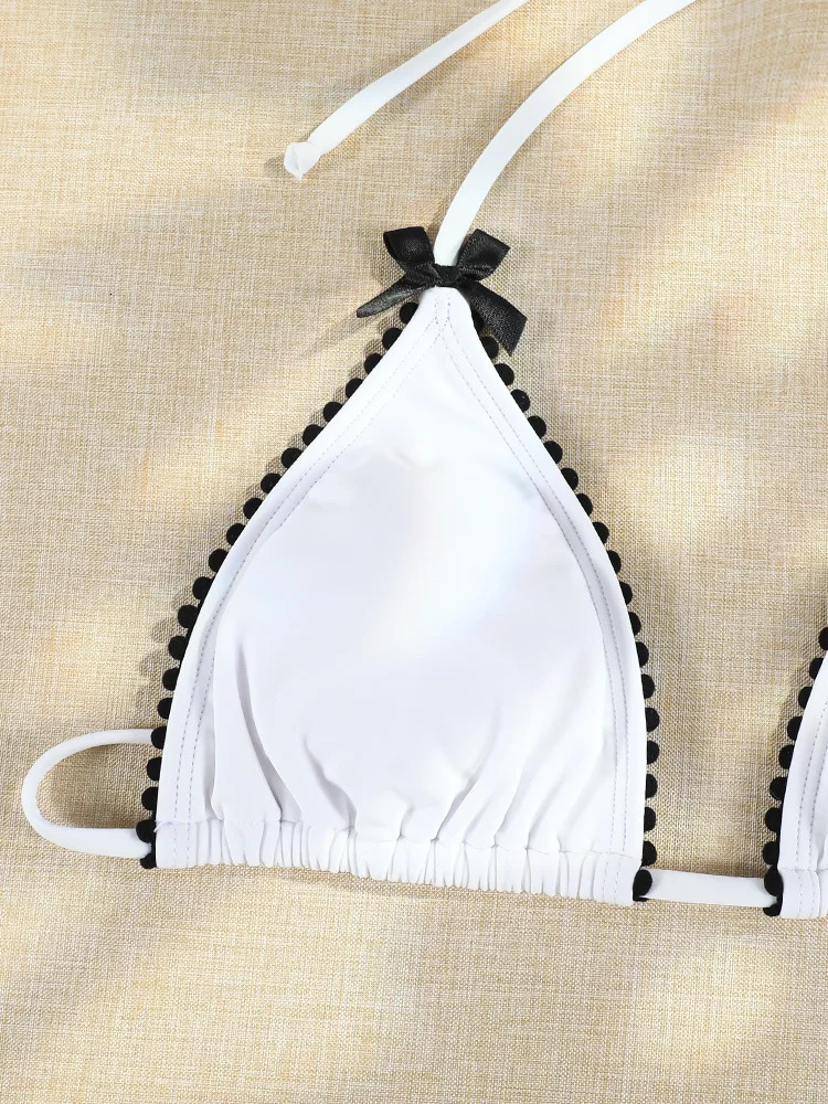 Micro Bowknot Bikinis Set for Women Patchwork Swimsuit Summer Beach Wear White Thong Swimwear Swimming Bathing Suit 250227