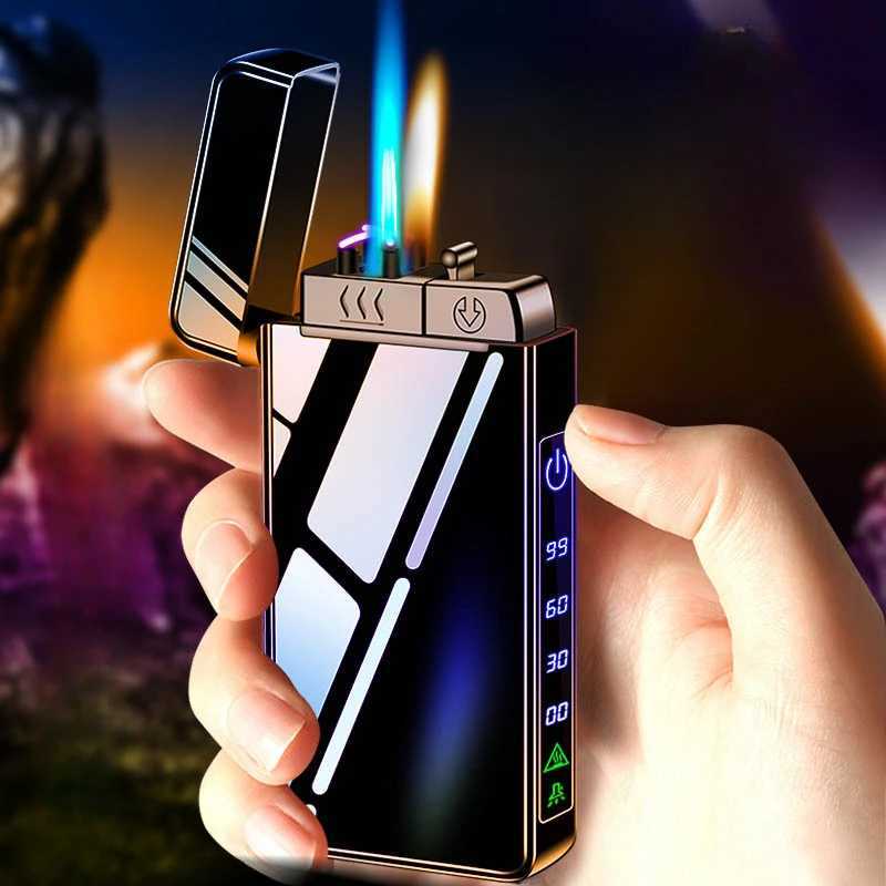 New 2024 Metal USB Windproof Lighter Torch Jet Dual Plasma Arc Lighter Gas Electric Butane Rechargeable Pipe Cigar Lighter Y250228