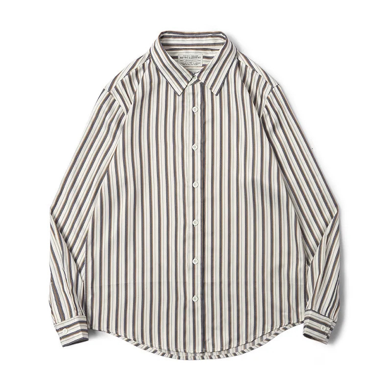 Maden Vintage TR Fabric Striped Longsleeved Shirts Classic Business Handsome Shirt Mens Free Ironing Blouse Halloween Top 250226