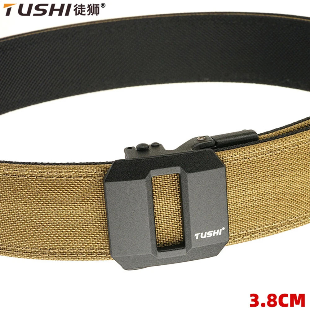 TUSHI Hard Tactical Gun Belt for Men Metal Automatic Buckle Thick Nylon Military Belt Casual Belt IPSC Girdle Male 250221