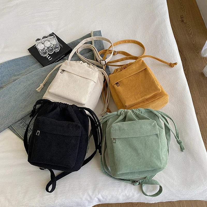 Womens shoulder bag Korean drawstring bucket casual lightweight youth cross 250221