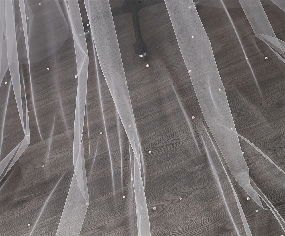 Elegant Bridal Veils Tulle With Comb Bride Wedding 3m*2m Pearls Decoration Long Veil Hair Accessories Custom Made