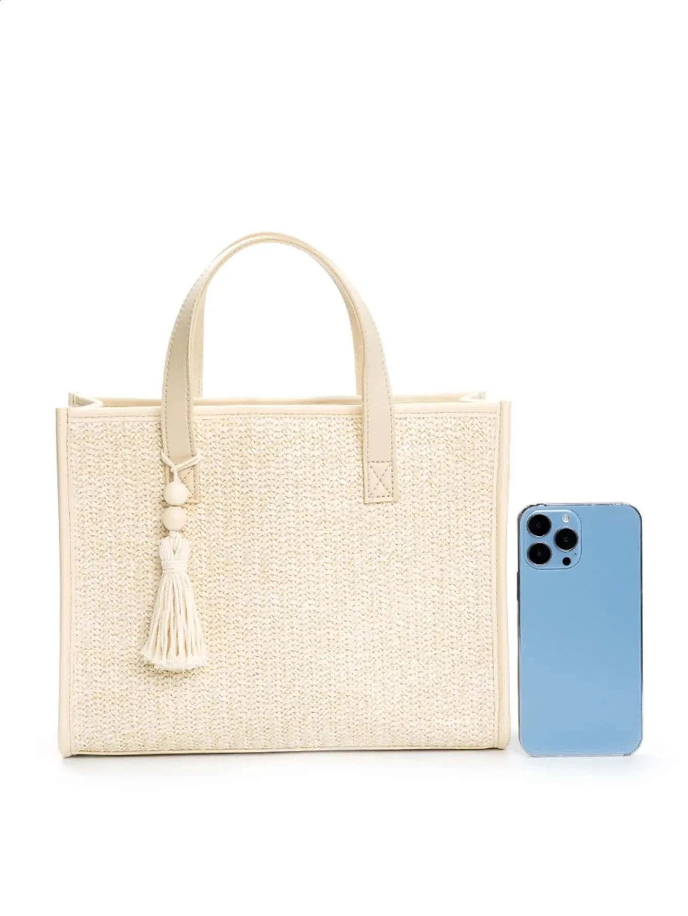 Summer Simple Beaded Woven Straw Handbag Shoulder Bag Suitable For Women Outdoor Travel Daily Use Vacation 250224