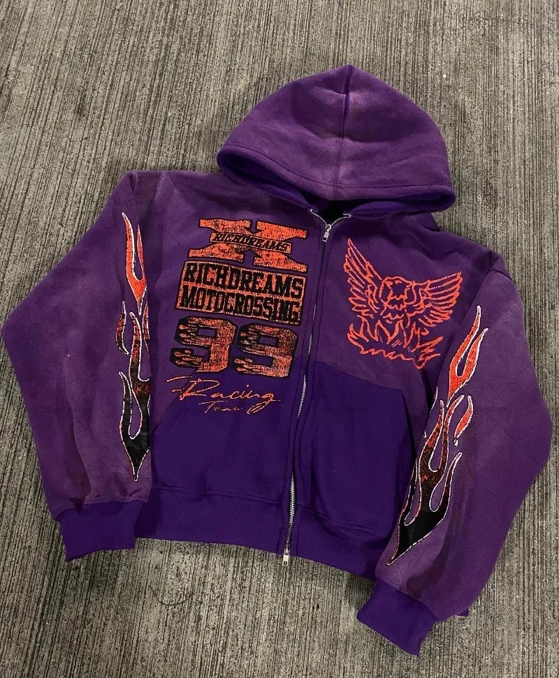 Tie dye printed hooded sweatshirt mens size 99 fashionable casual hooded sweatshirt womens Y2k retro anime printed jacket Gothic Harajuku zipper sweat