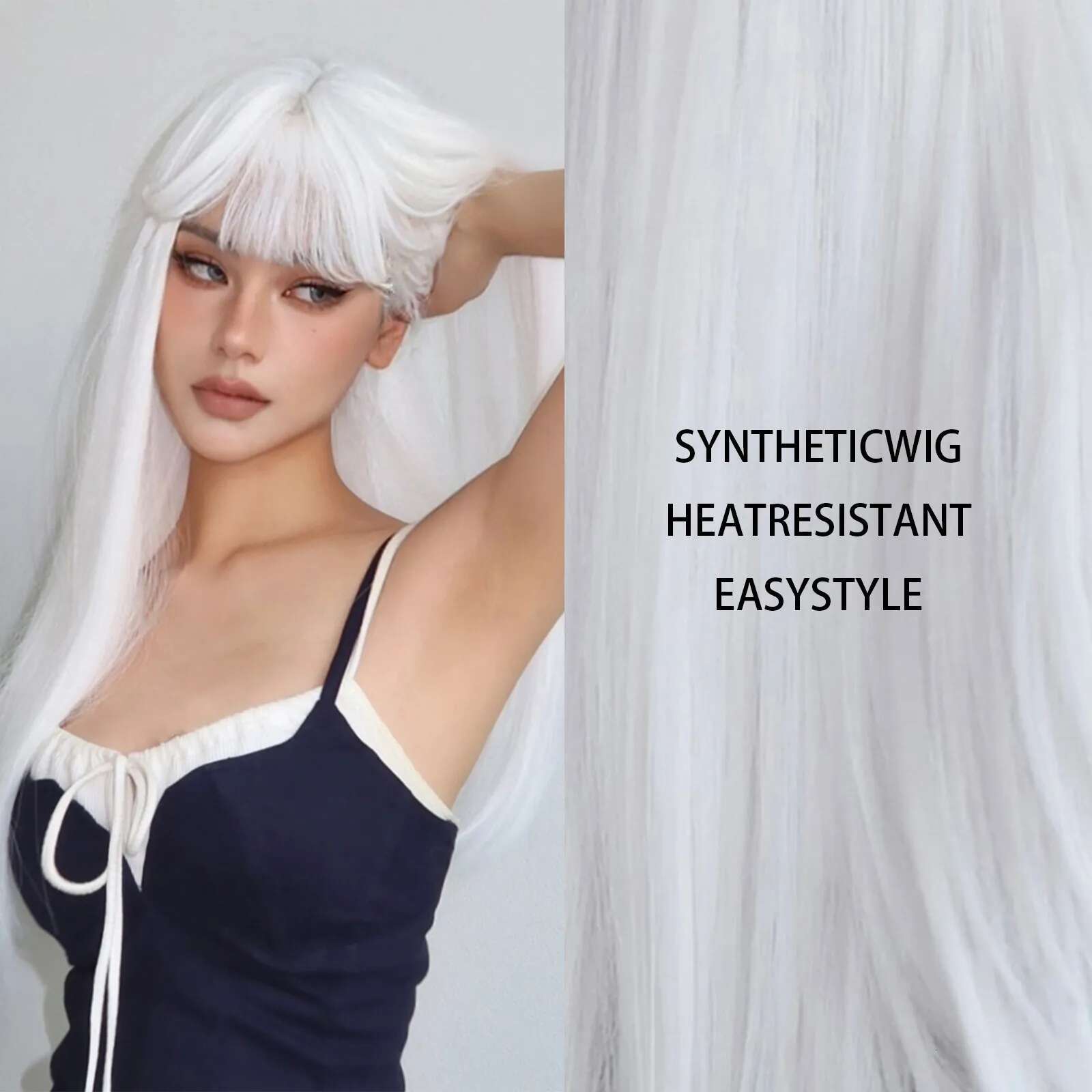 HENRY MARGU Long Straight Synthetic Wigs For Women Colorful Cosplay Party Fake Hair With Bangs White Wig Hightemperature
