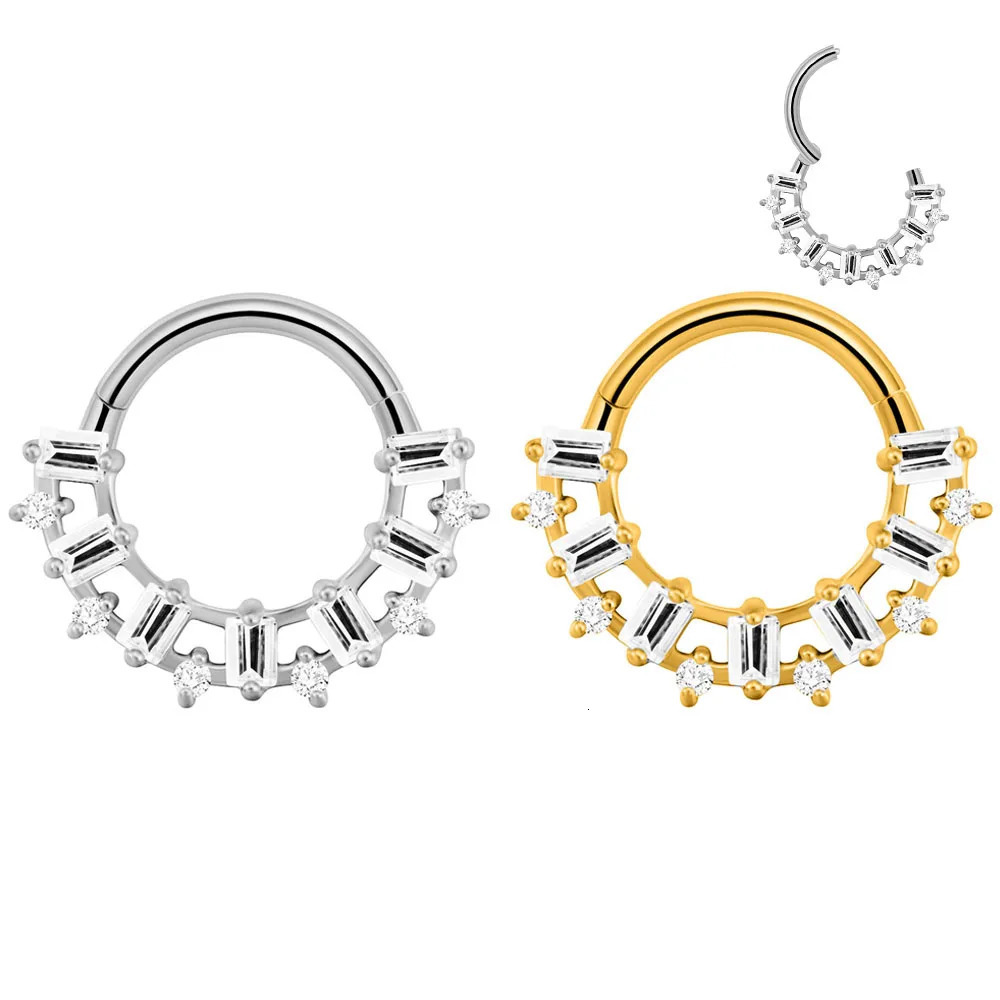 Flower Moon Septum Piercing Rectangle CZ Clicker Segment Nose Rings Daith Conch Hoop Earring Helix Body Jewelry 16G 250227