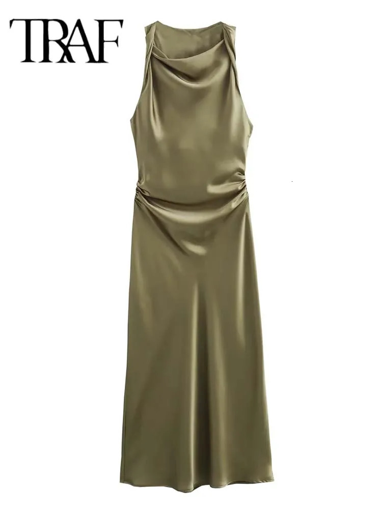 TRAF satin womens long dress summer Slip Midi dress womens sexy evening dress sleeveless elegant dress 250226