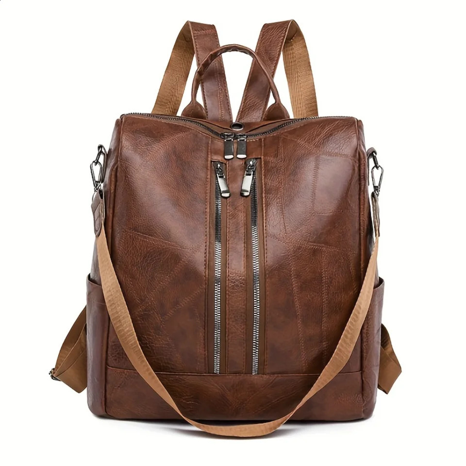 Ship from US Convertible PU leather backpack Fashion Casual Large Capacity aypack Shoulder Bag Travel Schoolbag 250227FBB