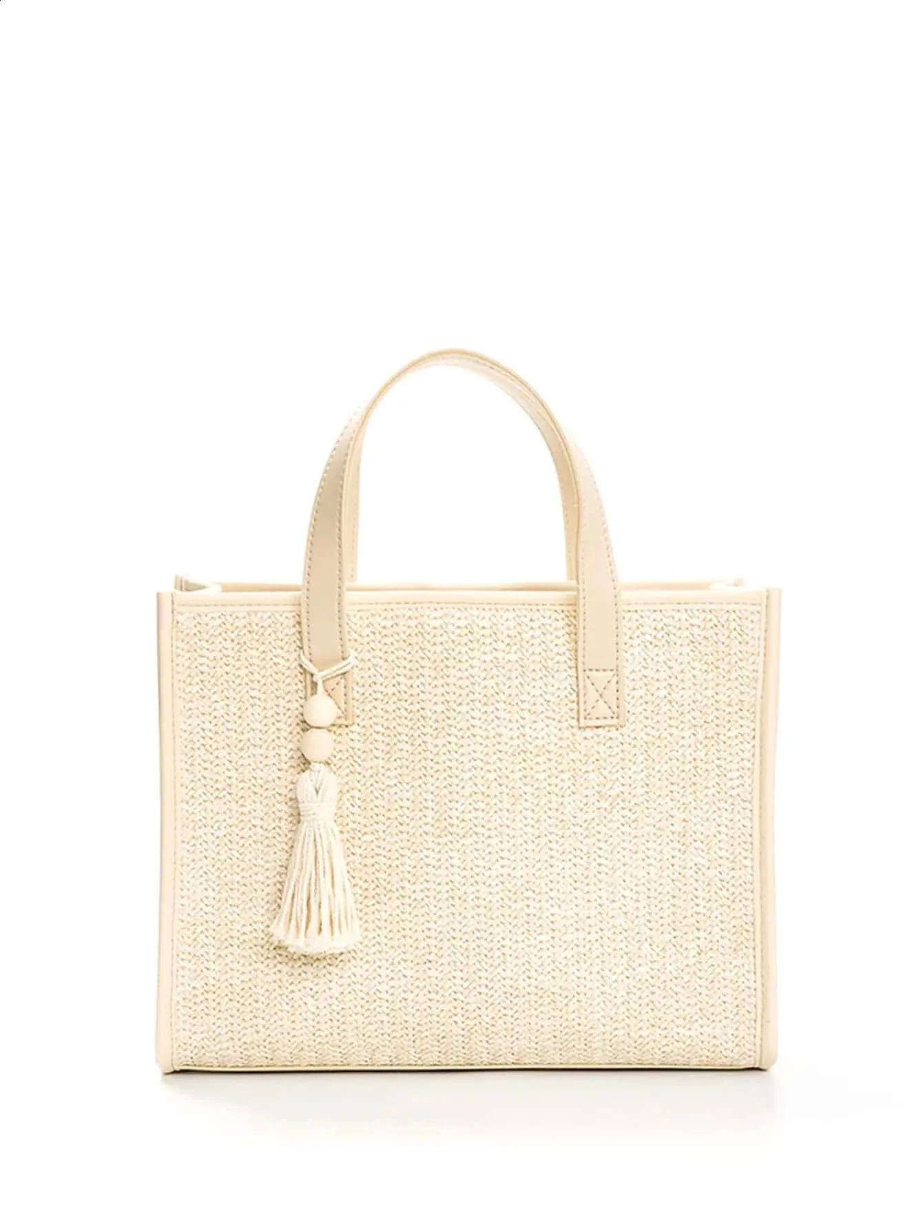 Summer Simple Beaded Woven Straw Handbag Shoulder Bag Suitable For Women Outdoor Travel Daily Use Vacation 250224