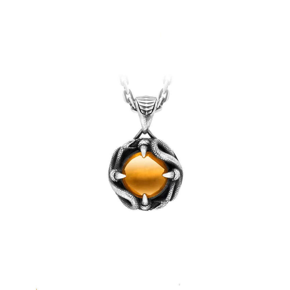 Endless Radiance Pendant Pure Sier Men's Made of Old Hip Hop Necklace with Amber Stone Inlay
