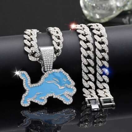 Hot selg fashion blue lion rugby team necklace accessories men's personalized hip-hop Cuban chain