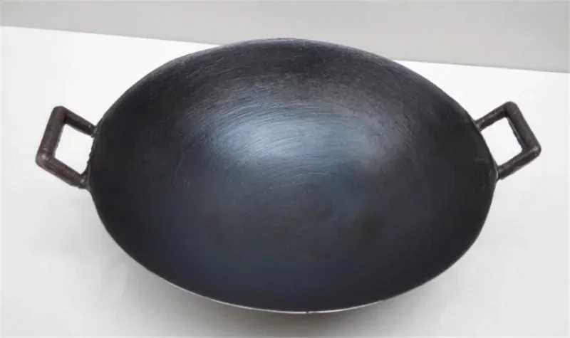 double ear cast iron wok cooking pot no coating non stick classical camping outdoor Chinese Gas Cooker Cookware wok pan fry panC250228