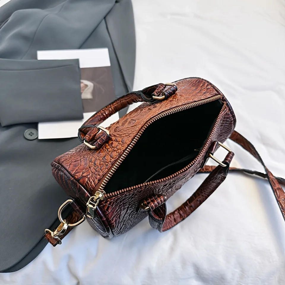 Ship from US Vintage e Pattern Boston Bag Stylish Portable Handbag Perfect Shoulder For Daily Use 250227FBB