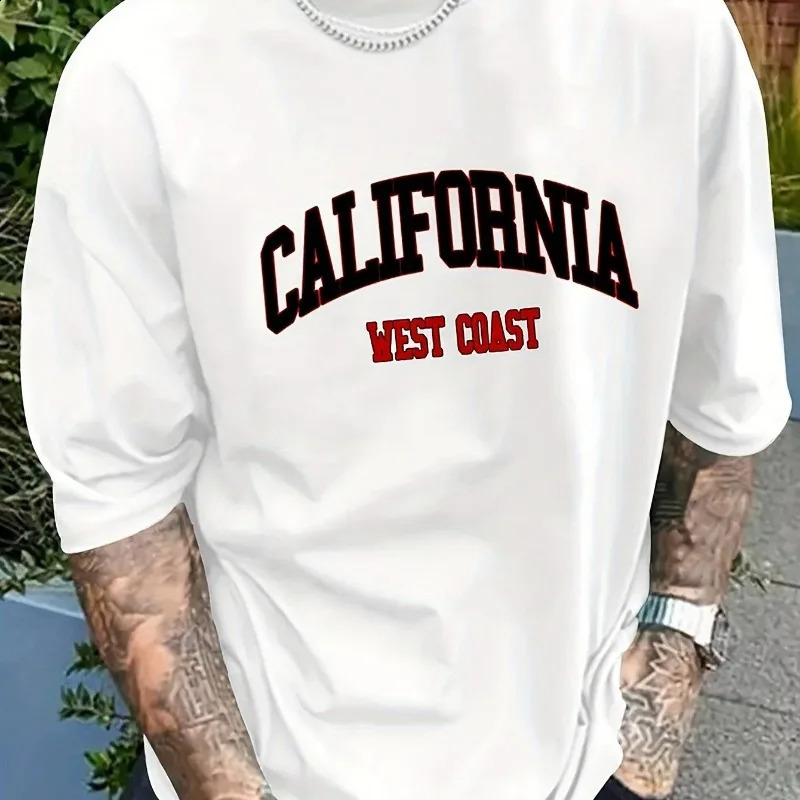 CALIFORNIA WEST Vintage Printed Mens Cotton T-shirt with Letters Casual Summer Fashion Couple Trendy T-shirt 250227