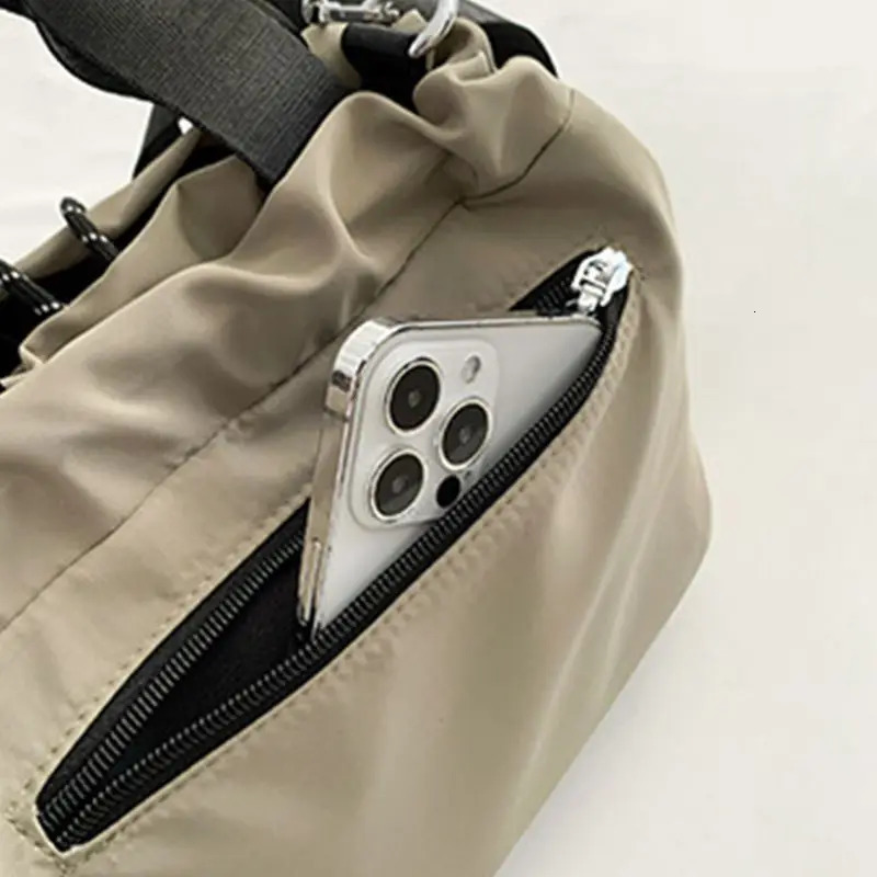womens cross body handbag simple and lightweight drawstring shoulder bag casual nylon fabric bucket fashionable 250221