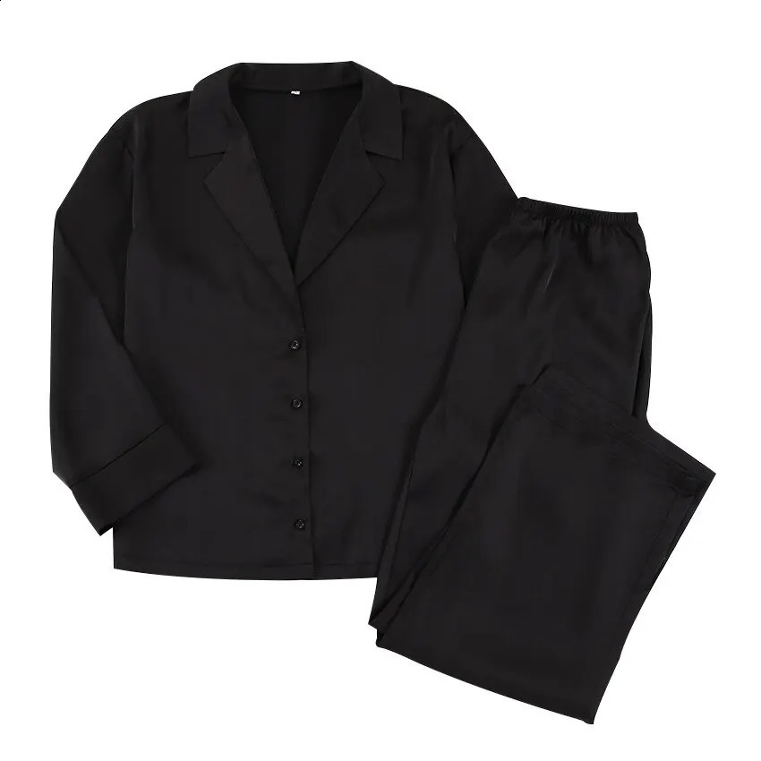 Women Silk Pajamas Lce Silk Loose Low Cut Sexy Single Breasted Long Sleeved Wide Leg Pants Can Be Worn Externally 250226