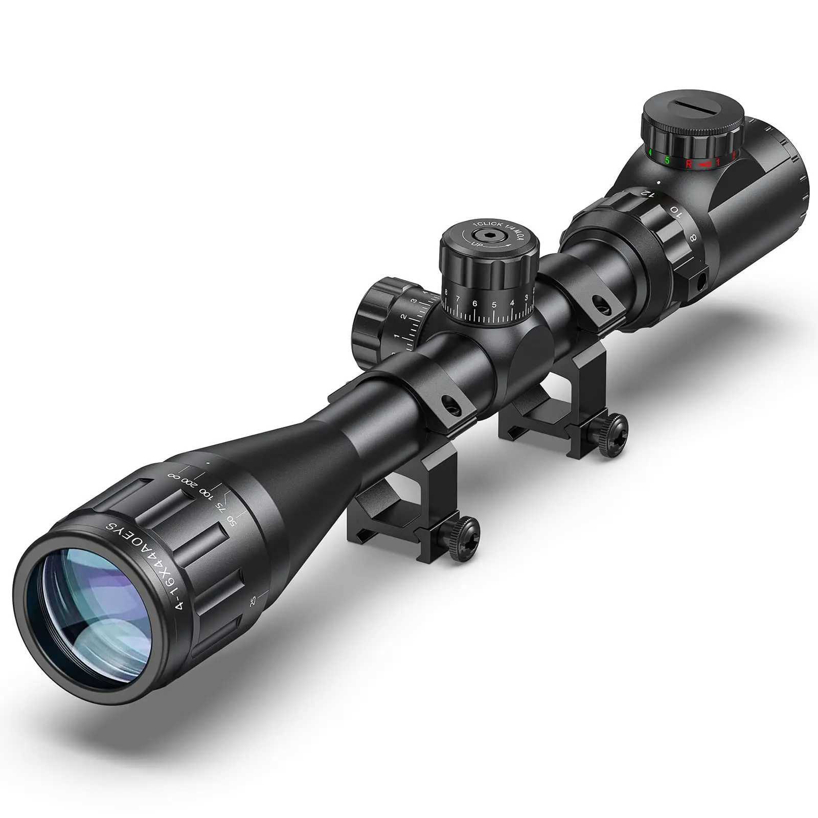 EZSHOOT 4-16x44 Riflescope Red Green Illuminated Reticle Crosshair Optics Scope Sight with Locking Turret Sunshade Hunting X250228