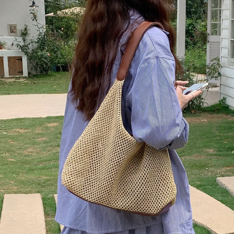 Handmade for women 2025 new trendy tote grass woven bag, versatile large capacity shoulder bag #swissmilitary