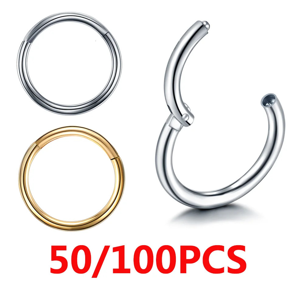 50/100Pcs Round Ear Helix Hoop Earrings 16G 20G Stainless Steel Hinged Segment Nose Piercing Body Jewelry Wholesale 6-16mm 250227
