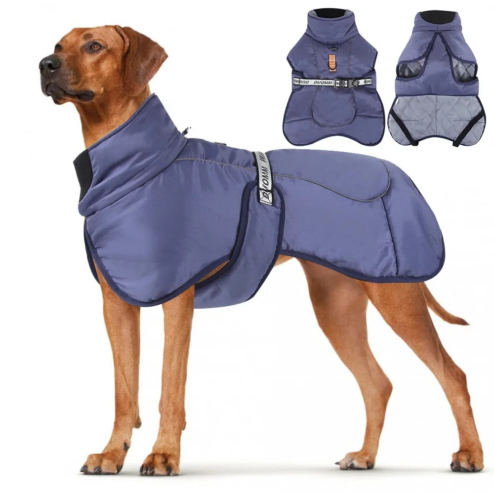 Winter Dog Clothes For Big Dogs Warm Fleece Large Dog Jacket Waterproof Pet Coat With Harness Labrador Clothing Pet Costume 250226