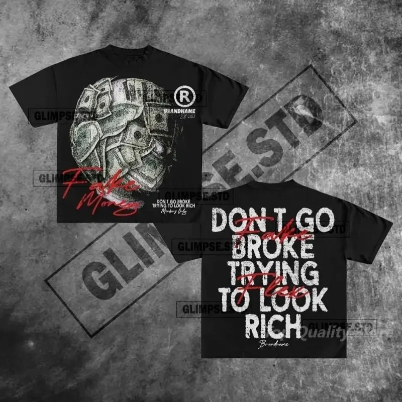 Hiphop Graphic Tshirt Print Oversized Gothic Smart Casual American Harajuku Streetwear Y2k Top Menswear 250312