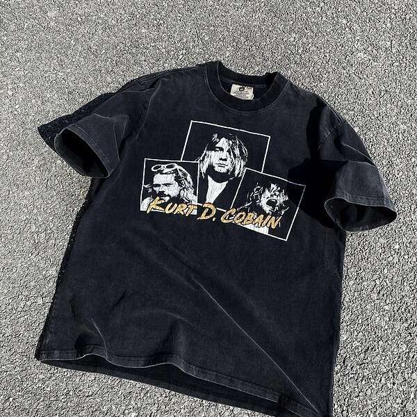 Nirvana band Ke himself looks like Kurt Cobain short vtg high street rap couple half sleeved trendy T-shirt