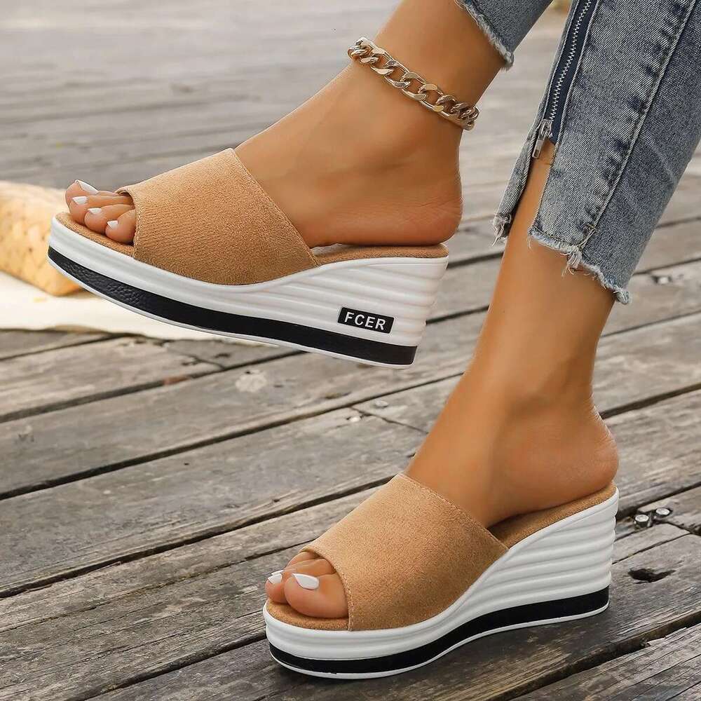 Women's Wedge Leopard Print Summer New Fashion High Heel Sandals Casual Plus Size One e Cool Platform Slippers