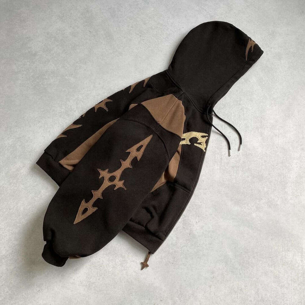 Embroidery Splicing Hoodie Couple Casual Hip Hop Street Loose Zipper Jacket Trendy