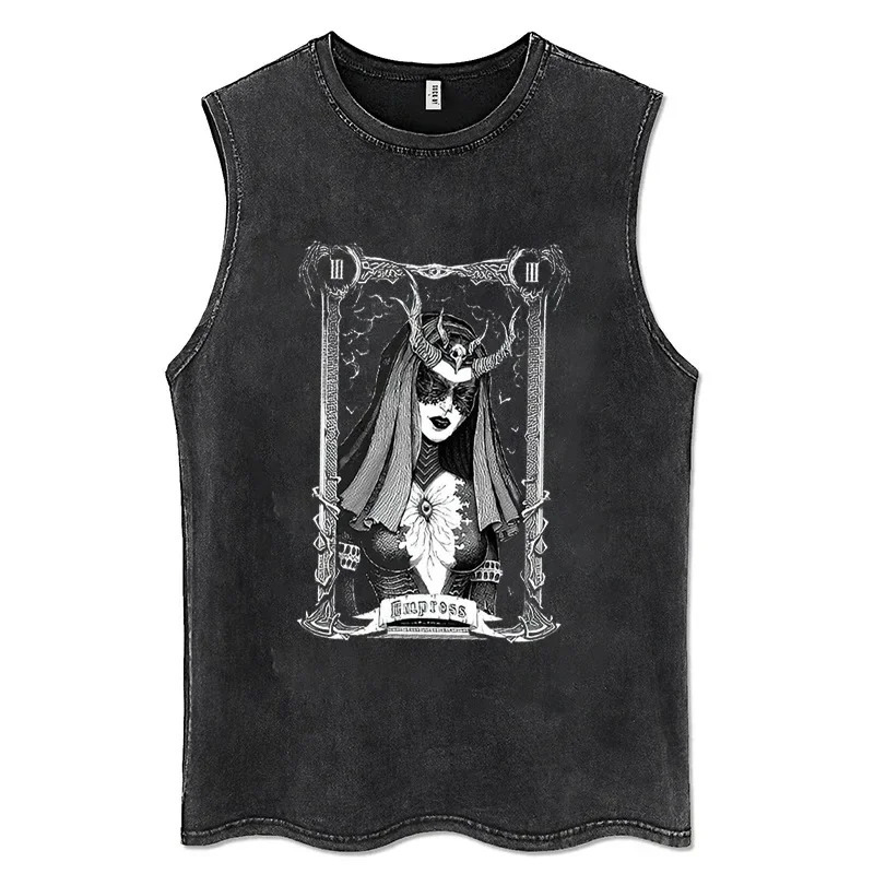 Retro black womens tank top 100% pure cotton mens hip-hop punk rock sleeveless T-shirt Gothic vest Y2K clothing 250226