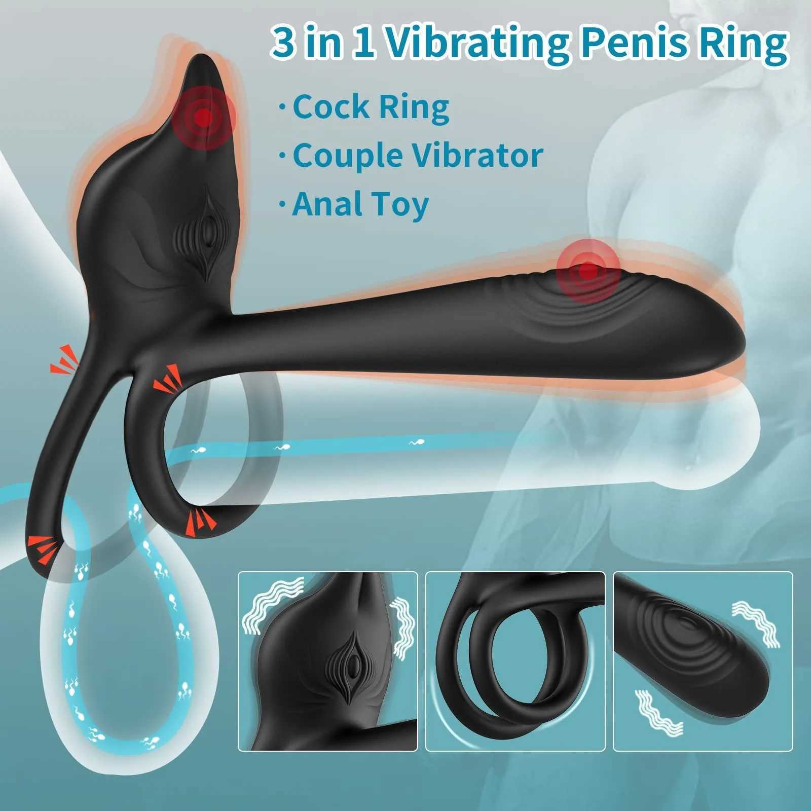 Wireless Remote Cock Penis Ring Vibrator Couple Vibrating Semen Lock Ring Stimulator Sex Toy For Men Delay Ejaculation Penis RingW250228