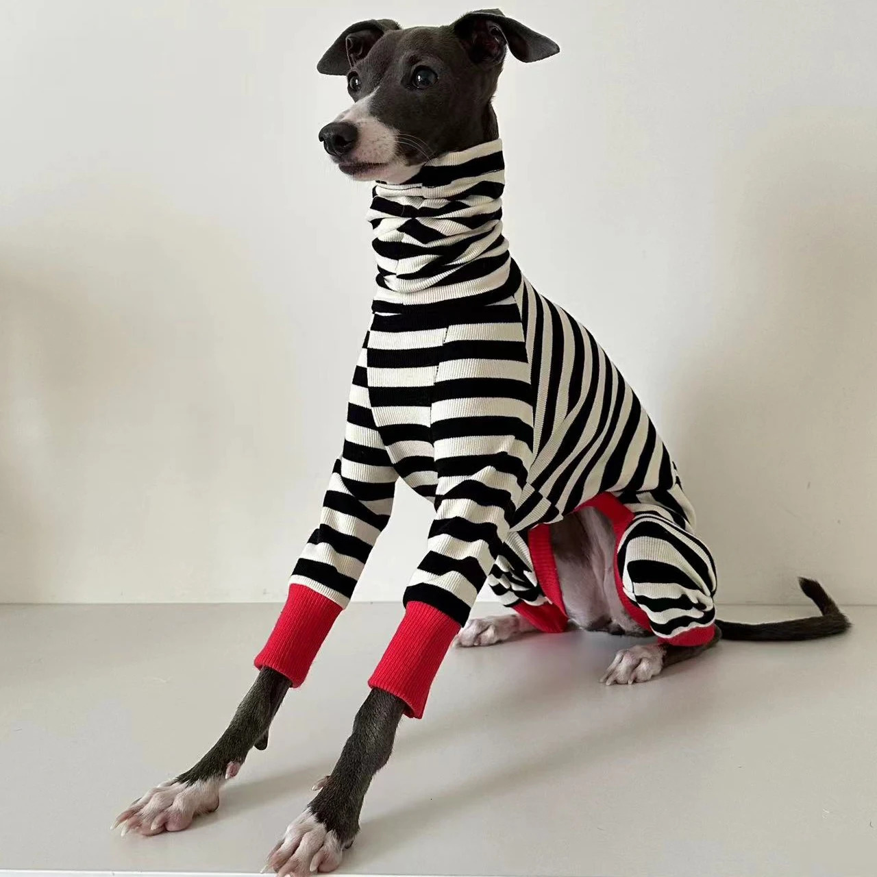 Italian greyhound striped four-legged clothing soft stretchy whippet clothing winter warm dog clothing 250226
