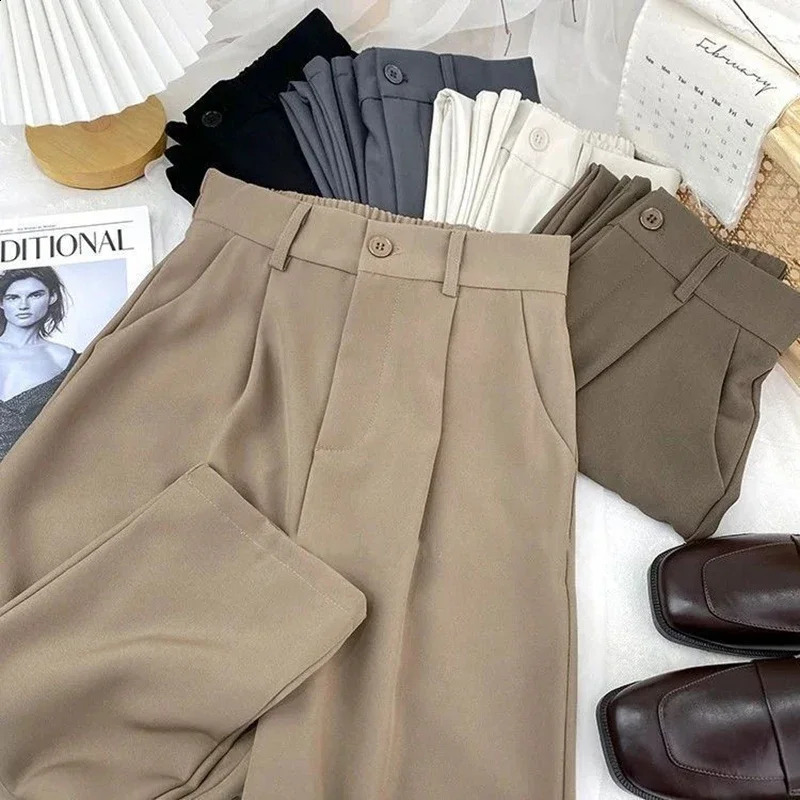 Fall Spring Black Suit Haren Pants Women 2024 Fashion Elastic High Waist Casual Trousers Woman Korean Style Solid Office Pant 250226